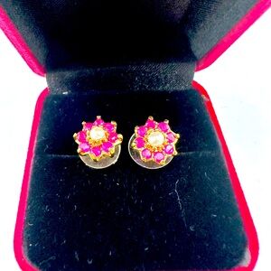 Elegant Gold and Pink Floral Earrings fashion jewelry